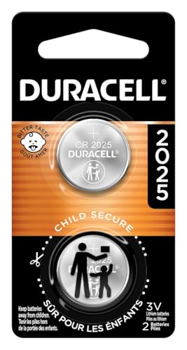 Duracell CR2025 3V Lithium Battery, Child Safety Features, 2 Count (Pack of 1), Lithium Coin Battery for Key Fob, Car Remote, 3 Volt Cell
