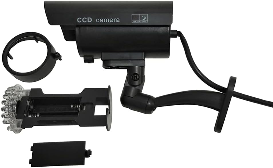 Yuarisx Dummy Security Camera Bullet Fake CCTV Surveillance System Indoor Outdoor with Realistic Simulated LEDs Flashing Lights and Warning Sticker