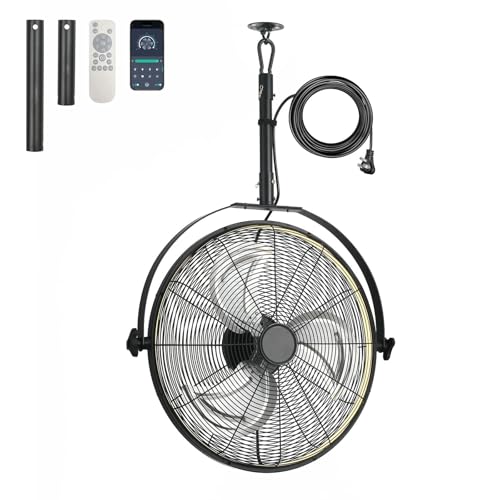 AHAWILL 22.8" Outdoor Hanging Ceiling Fan with Light - 360 Rotatable Fixed Angle,Plug-in,3CCT Dimmable,6 Speeds,Timer & Reversible,2-in-1