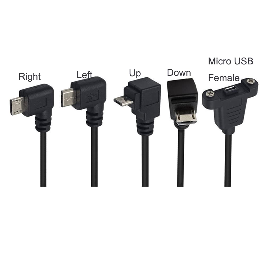 Kework 0.3 Meter Micro USB 5 Pin Extension Cable, Left Angle Micro USB Male to Female Extender Bolt Screw Lock Mount Cable, Sync Data & Charging