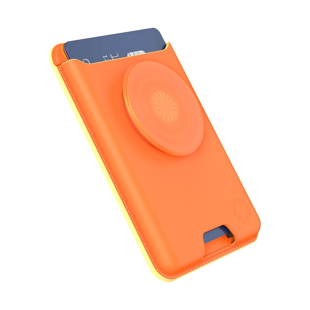 PopSockets Phone Wallet for MagSafe, Phone Card Holder with Grip, Orange - Canteloupe