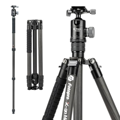 Fotopro 68" Carbon Fiber Travel Tripod, Heavy Duty Camera Tripod with Ball Head, Detachable Monopod with Quick Release Plate and Bag, Load up