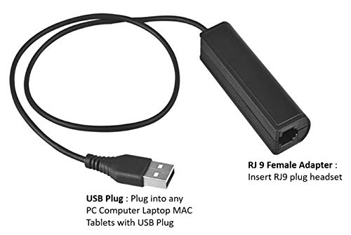USB Adapter Cable to RJ9 Female for Any Jabra QD Headset GN1200 and Connects Into A Computer PC Laptop Mac Softphone Skype MSN Zoom Video Phone App