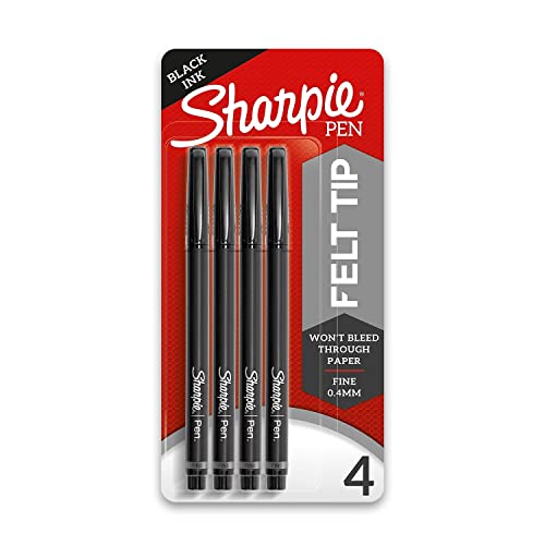 SHARPIE Felt Tip Pens, Fine Point (0.4Mm) Felt Tip Markers, Journaling Pens, Art Markers, Drawing Markers, Black, 4 Count
