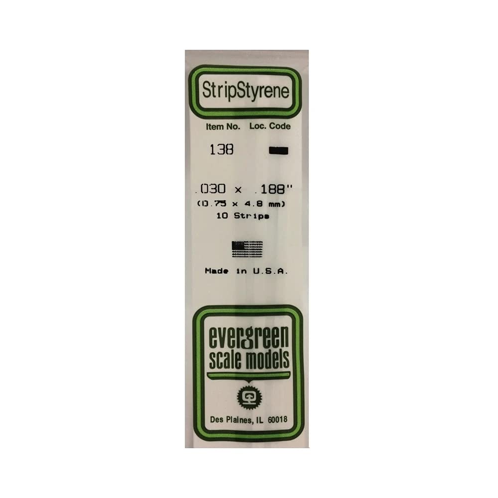 Evergreen Scale Models Strip .030 x .188 10 EVG138 Plastic Building Supplies