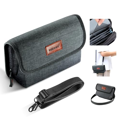 NEEWER Camera Lens Filter Case with Water Resistant Hard Shell, 6 Soft Pockets, Shoulder Strap, Pro Photography Filter Bag Storage Pouch for 4''x 4''