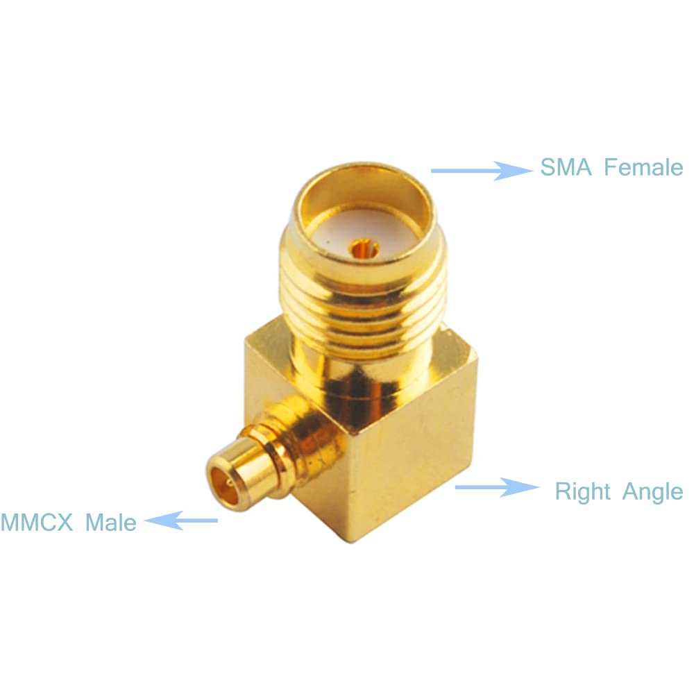supmory SMA to MMCX Connectors Coaxial Adapter SMA Female to MMCX Male Right Angle 90-Degree Adapter-2pack