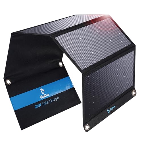BigBlue 28W Solar Panel Charger with Dual USB-C and USB-A, Portable Solar Phone Charger for Camping, Hiking, Backpacking, Emergency Solar Charger
