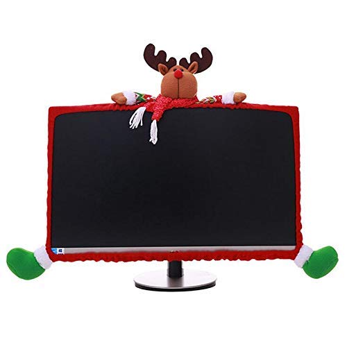 PartyYeah Christmas Computer Monitor Cover, Elastic Xmas Decorations Reindeer Computer Monitor Border Cover, Elastic Laptop Computer Cover for Xmas