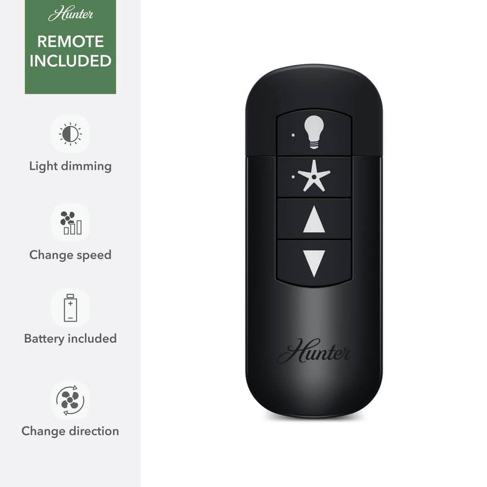 Hunter Fan 52 inch Indoor/Outdoor Matte Black Ceiling Fan with Light and Remote Control for Bedroom, Living Room, Dining Room, Kitchen, Office, Patio