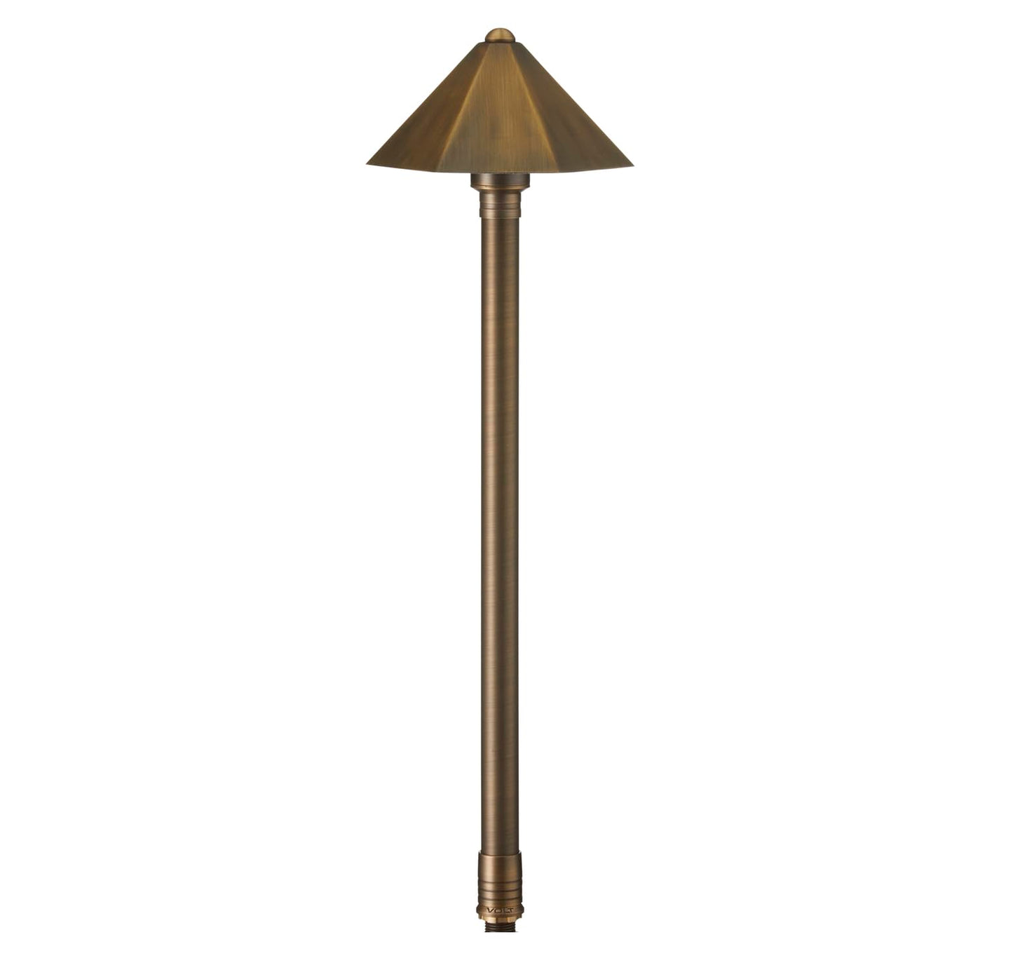 VOLT Parasol 12V Brass Path Light (25" Tall, 7" Shade) with 3W 2700K Warm White G4 LED Bulb for Low Voltage Landscape Lighting on Outdoor Pathway