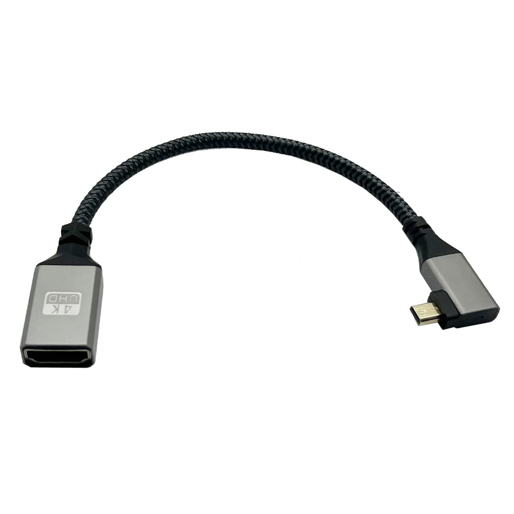 Seadream 4K Angled Micro HDMI to HDMI Cable;8inch Nylon Braided Left Angled Micro HDMI Male to HDMI Female Cable (Type D to Type A) Support 4K/60Hz