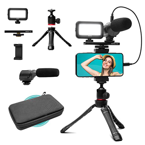 Movo uVlogger- Android/USB-C Compatible Vlogging Kit Smartphone Video Kit Accessories: Tripod, Mount, LED Light and Cellphone Shotgun Microphone
