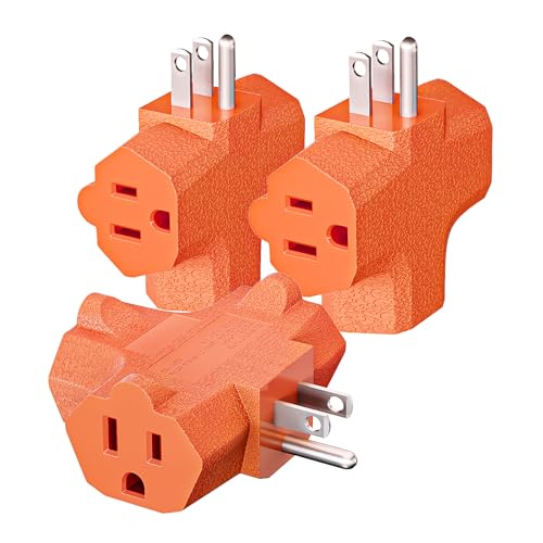 K KASONIC - 3-Outlet Grounding Adapter, [UL Listed] Plug Extender, Heavy-Duty Grounded Power Tap - 3 Pack (Orange)