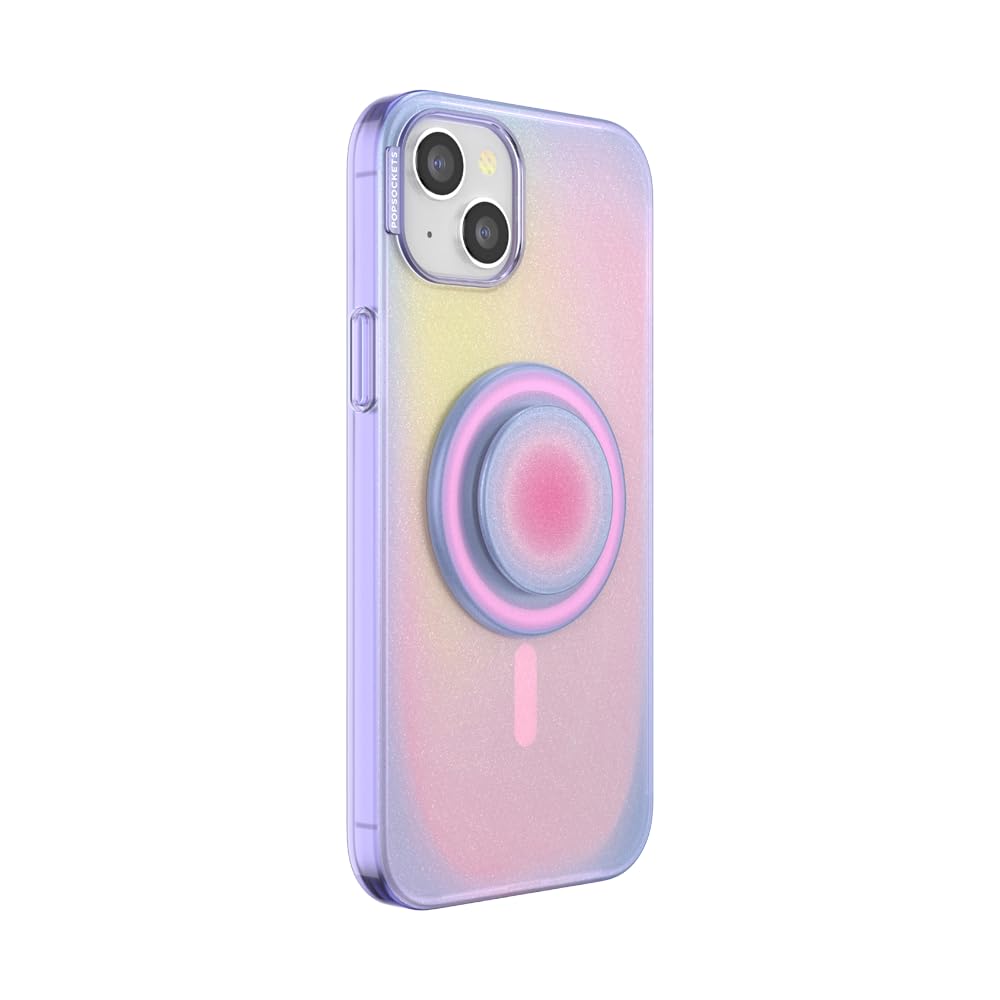 PopSockets iPhone 15 Plus Phone Case with MagSafe, Wireless Charging Compatible, Purple - Aura