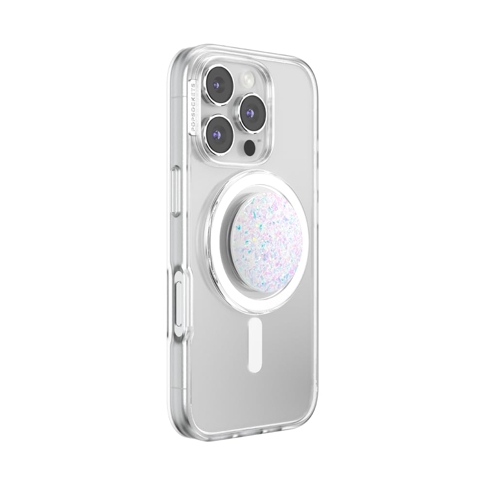 PopSockets Phone Grip for MagSafe, Magnetic Holder, Phone Stand, Glitter - Iridescent Confetti White