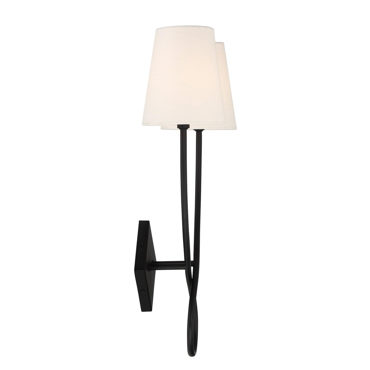 Savoy House 9-4928-2-89 Barclay Modern Vintage White Linen Fabric Wall Sconce, 2-Light 120 Total Watts, 23" H x 16" W, Matte Black