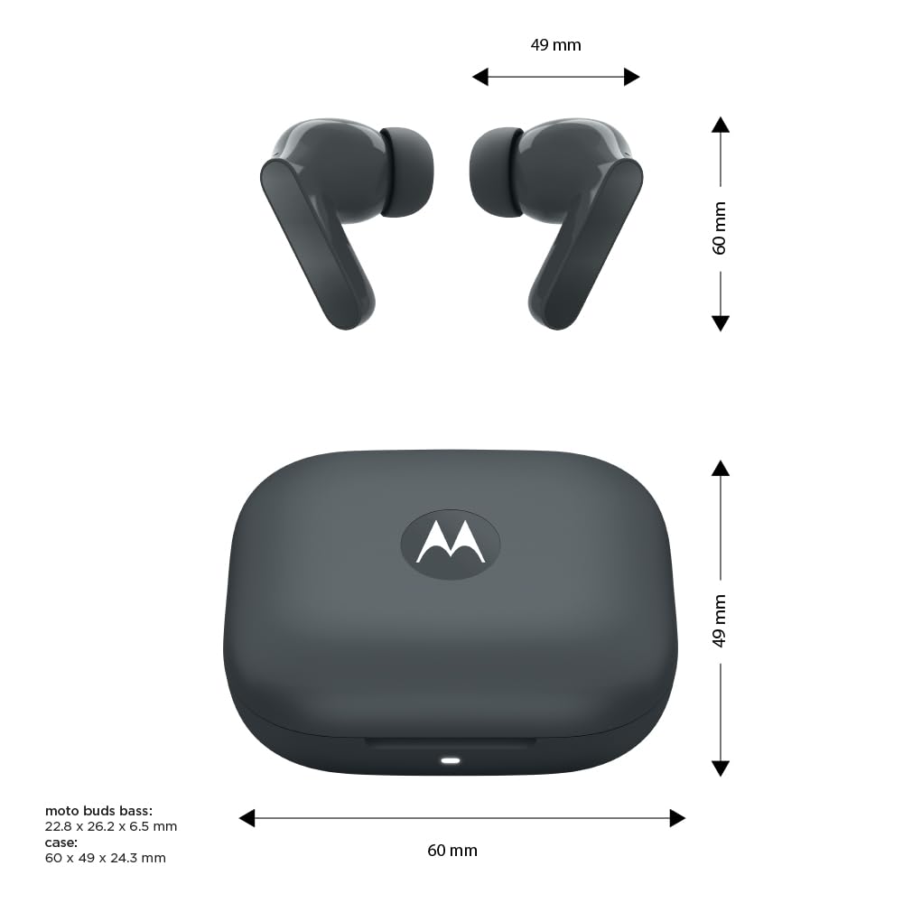 Motorola Moto Buds Bass XT2443-1 Dynamic ANC, Triple Microphone Array, Bluetooth 5.3, IP54 Water & Dust Resistant, Dolby Atmos Audio (Pantone Dark