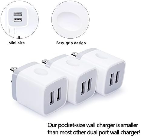 Wall Charger,USB Brick 3Pack 2.1A/5V Dual Port USB Plug Charger Cube Power Adapter Fast Charging Block for iPhone 17 16e 16 15 14 13 12 Pro Max 8 7 6