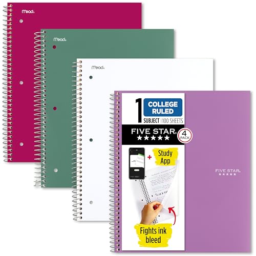 Five Star Spiral Notebook + Study App, 100 Sheets, 1 Subject, College Ruled Paper, Fights Ink Bleed, Water Resistant Cover, 820337-ECM, Purple, Pink