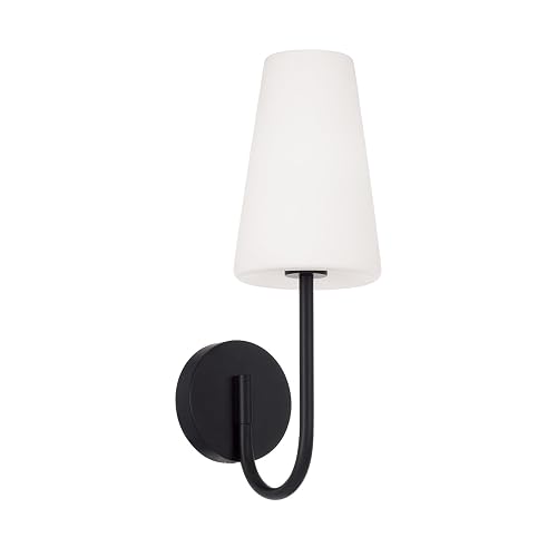 Capital Lighting 655211MB-550 Averitt Soft White Glass Wall Sconce, 1-Light 60 Watt, 17" H x 6" W, Matte Black