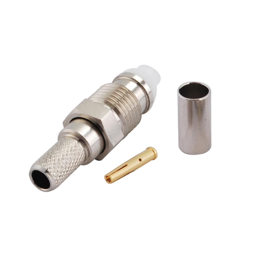 Supmory 5 Pack FME Female Crimp Connectors, Gold, 50 Ohm, Low Loss, Suited for RG58, RG142, rg400, 195 Coaxial Cables