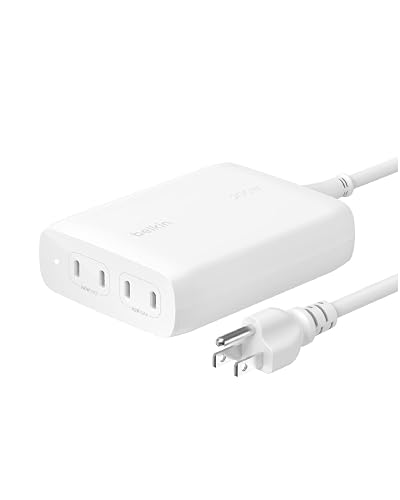 Belkin 4-Port USB C Charger Block 200W - GaN Charger USB-C PD 3.1 Fast Charge + 5ft Power Cord - MacBook, Apple iPhone 17, iPad, Samsung Galaxy S25