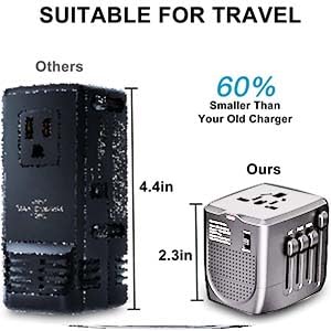 International Travel Adapter & Voltage Converter – Step Down 230V to 120V for Hair Straighteners, Laptops, Phones, US to UK/EU/AU & 200+ Countries
