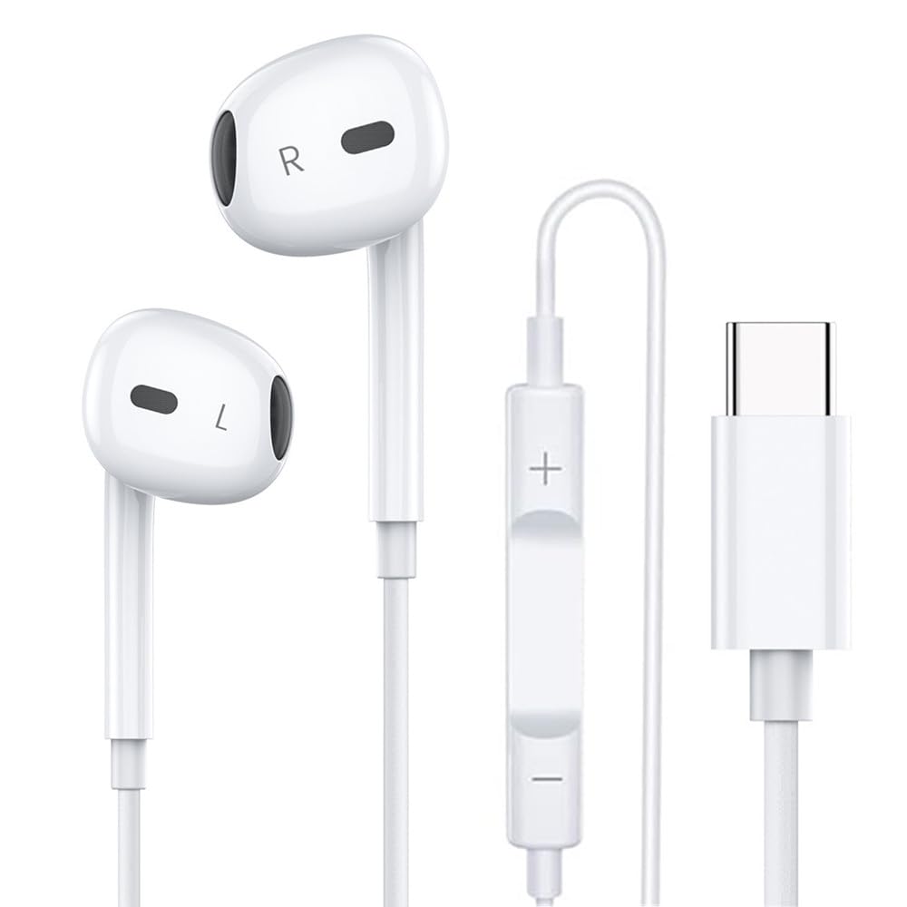 Type C Earphones for iPhone 15 15 Pro 15 Pro Max 16 16 Pro 16 Pro Max 17 17 Pro 17 Pro MaxHeadphones Wired, Stereo in Ear Earbuds Compatible with Most