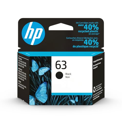 HP 63 Black Ink Cartridge | Works with DeskJet 1112, 2130, 3630; Envy 4510, 4520; OfficeJet 3830, 4650, 5200 Series | Eligible for Instant Ink |