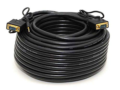 Monoprice Super VGA Cable - 100 Feet - Black | VGA/SVGA Male to Male Monitor Cable w/Stereo Audio and Triple Shielding, 22AWG Conductor