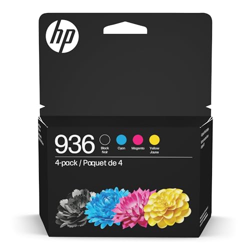 HP 936 Black, Cyan, Magenta, Yellow Ink Cartridges (4-Pack) | Works with OfficeJet 9120, Pro 9110, 9120, 9130, Wide Format 9730 | Eligible for Instant