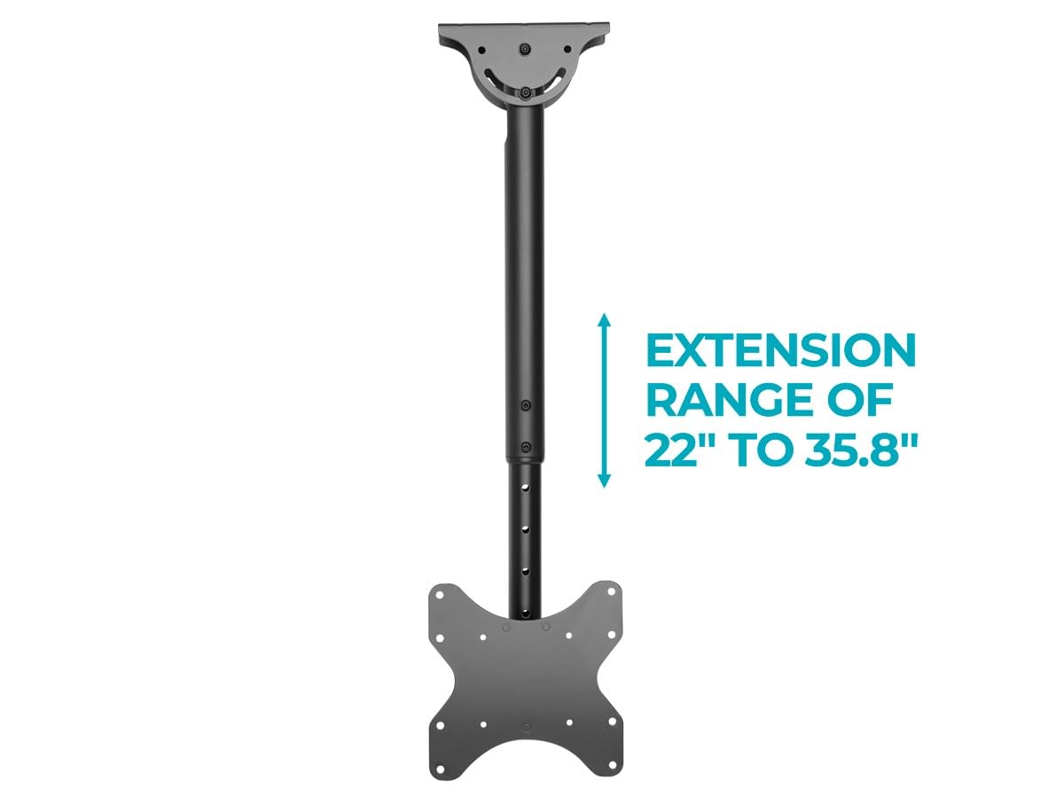 Monoprice Specialty Ceiling Mounted TV Wall Mount Bracket Long Extension Range to 35.8" for 23" to 42" TVs up to 110lbs, Max VESA 200x200, Fits Curved