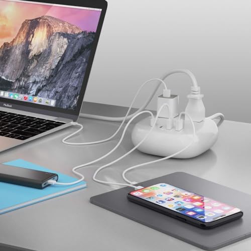 Ceptics Compact Travel-Sized USB Power Strip with Surge Protection, Grounded Dual USB and USB-C Ports, 21W Total Output, and 5-Foot Cord - Ideal