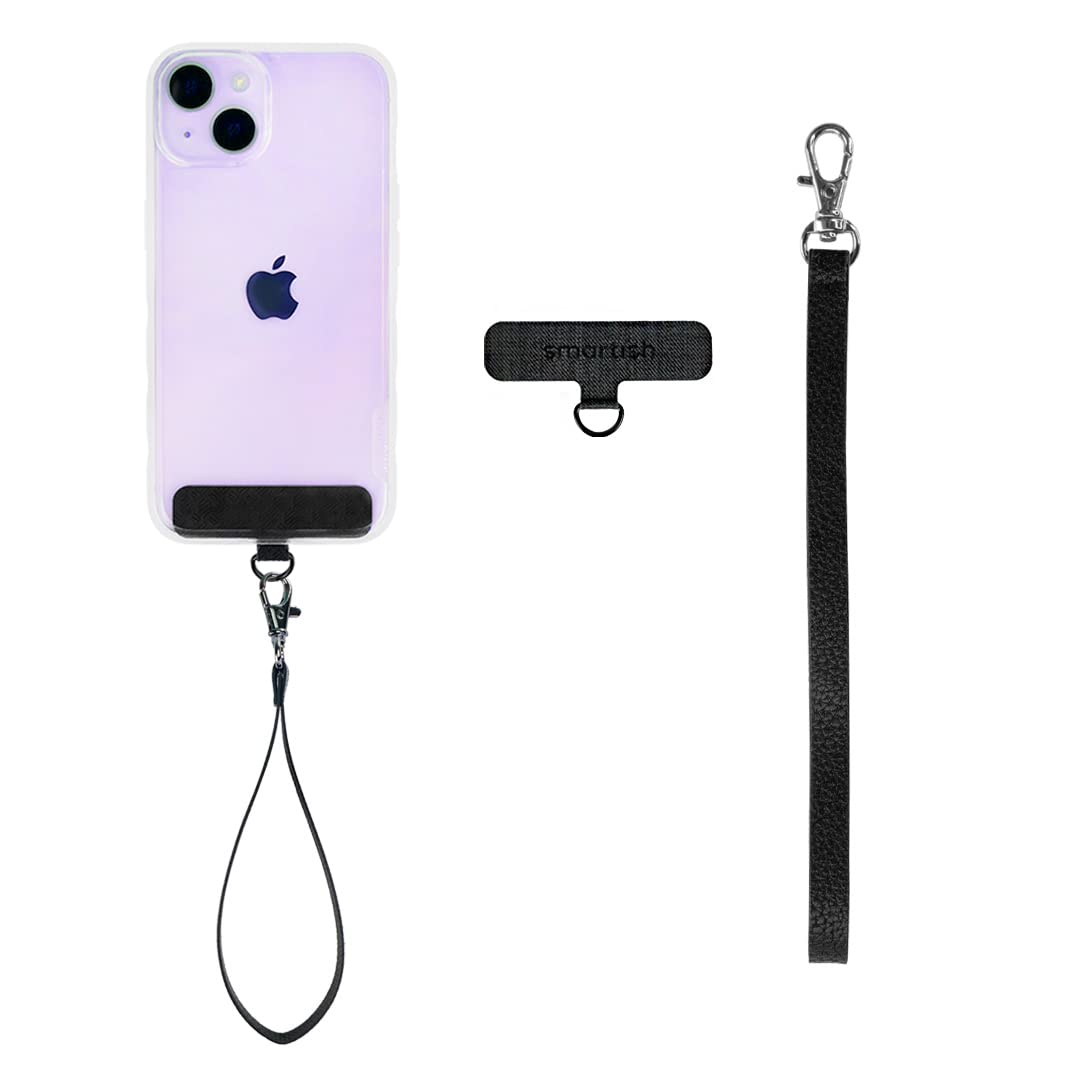 Smartish Phone Wristlet - Case Clinger - Universal iPhone Holder with Detachable Wrist Strap Loop for All Phone Cases - Black Vegan Leather