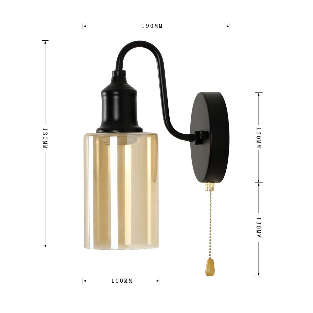 VinTopsh Vintage Glass Wall Sconces with Pull Chain Switch,Bathroom Vanity Wall Light Fixtures for Kitchen Living Room Bedroom Bath Hallway