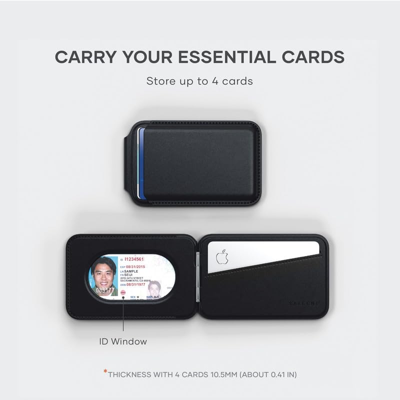 Satechi Magnetic Magsafe Wallet, Double Flap Stand Card Holder, 4 Slots with Front NFC Pass-Through, Adjustable Phone Attachment for iPhone