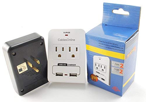 CablesOnline, 2-Outlet 90-Joules Wall Tap w/Dual-USB 2.4Amp Charging Ports, IP-P22AC