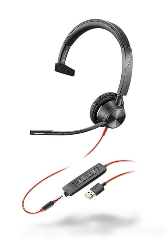 Plantronics - Blackwire 3315 Wired, Single Ear (Mono) USB-A Headset with Boom Mic (Poly) - Connect to PC/Mac via USB-A or mobile/tablet via 3.5 mm