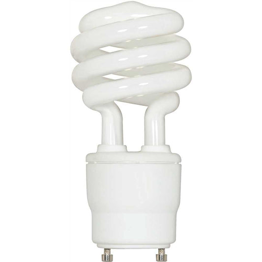Satco S8205 T2 Mini Spiral Compact Fluorescent Lamp 18 Watt GU24 Base 1200 Lumens 82 CRI 2700K Warm White