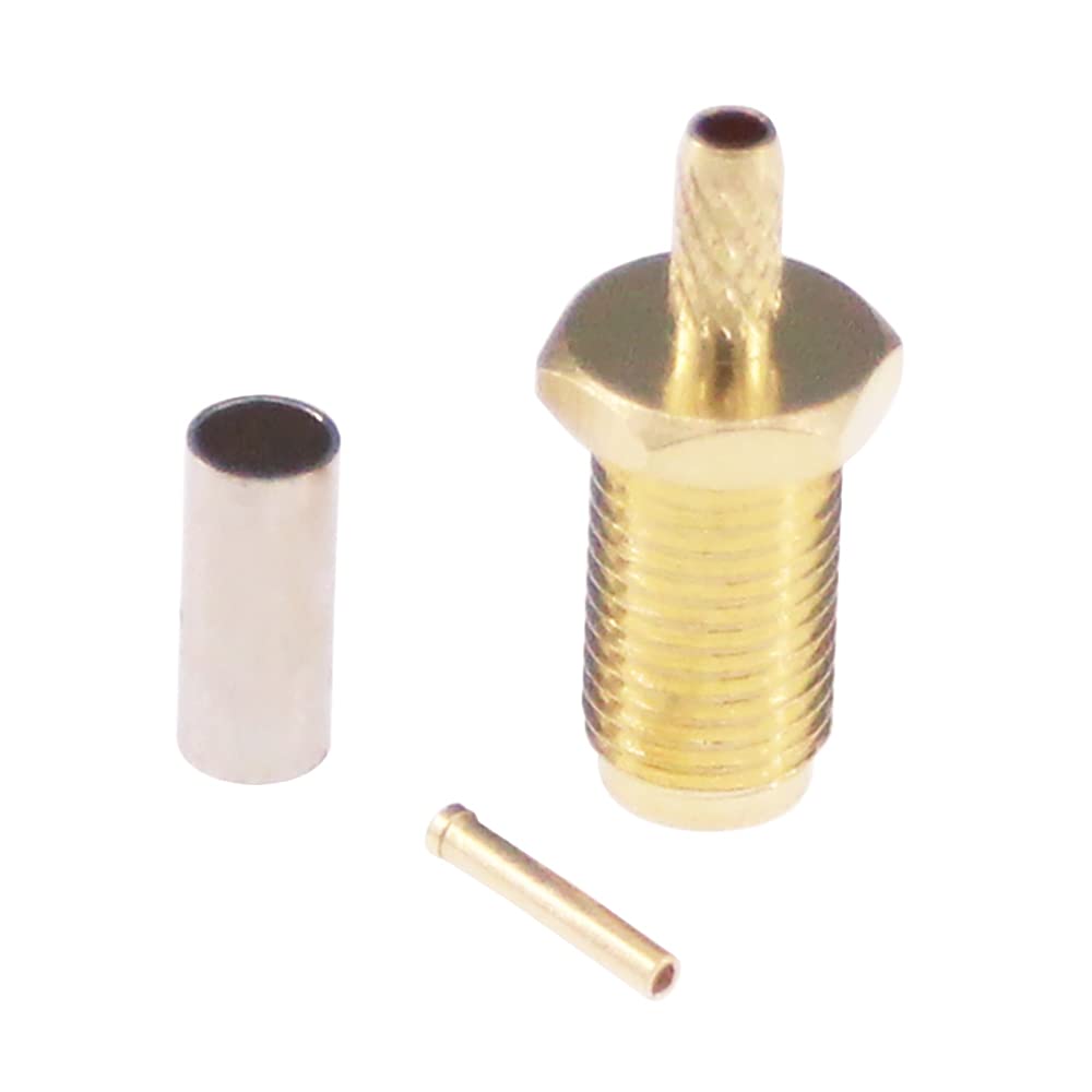 RFaha 15sets SMA Female Bulkhead Crimp Connector Gold-Plated Straight for RG316 RG174 Cable(F54-15)