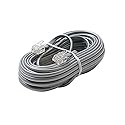 12' FT Telephone Cord Cable Satin Silver 4-Conductor RJ11 Plugs Each End Modular Flat Voice Data Telephone Line 6P4C RJ-11 Phone Cord Cross-Wired