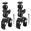 SLOW DOLPHIN Super Clamp w/1/4 and 3/8 Thread with Cool Double Ballhead Arm Adapter Bottom Clamp for DSLR Camera/Field Monitor/LED (2 PCS)