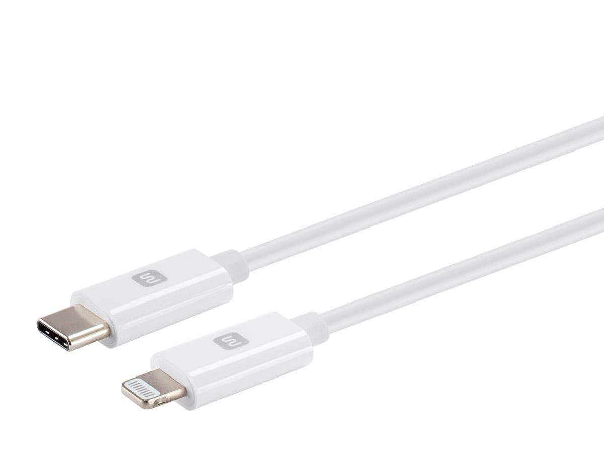 Monoprice Essential Apple MFi Certified Lightning to USB-C Charging Cable - Gold Plated, 1.5 Feet, White
