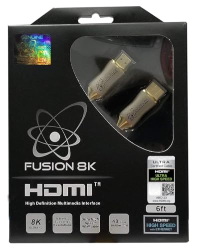 Fusion8K HDMI 2.1 Certified Cable Supports 10K 8K @60Hz and 4K @120Hz Compatible with All TVs, BluRay, Xbox Series X, PS5 (6 Feet)