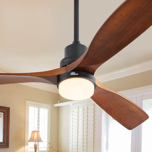 Sofucor 52 Inch Smart Modern Wood Ceiling Fan with Light, Brown