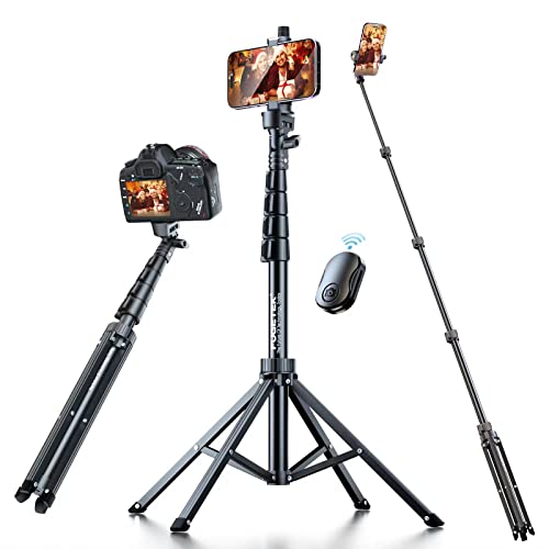 Fugetek 62" Selfie Stick Tripod for iPhone, Stable 4 Leg Design, Bluetooth Remote, Aluminum Stick & Legs, Lightweight, Portable All in One, Compatible