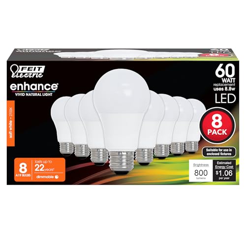 Feit Electric A19 LED Light Bulbs - 60W Eq, Dimmable, Soft White - 8 Pack
