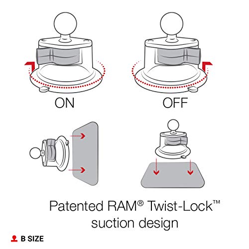 RAM MOUNTS Twist-Lock Suction Cup Base with B Size 1" Ball, Windshield & Dash Mount Base for RAM Device Holders RAP-B-224-1U