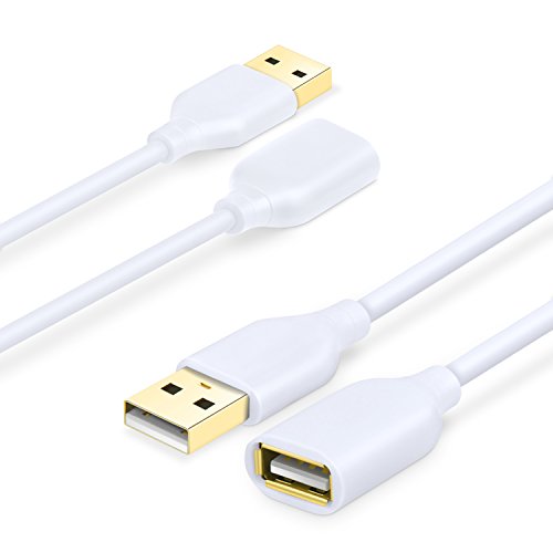 Costyle USB Extension Cable White, 2-Pack 2.0 6ft/2m Type A Male to A Female Extension Cord White USB Cable Extender with Gold-Plated Connectors